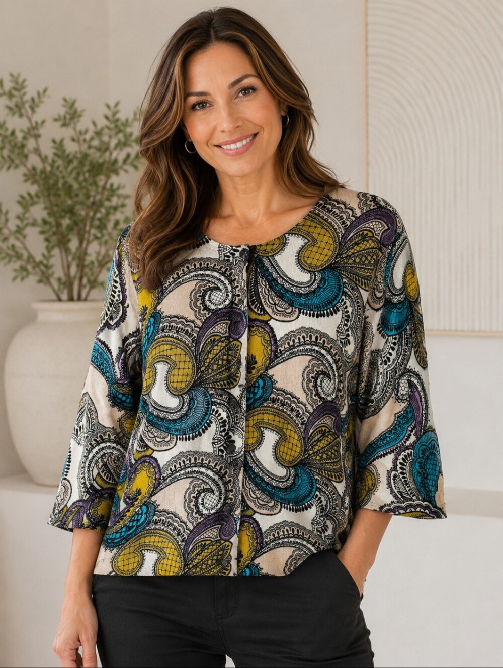 Lane Bryant Cardigan Sweater Multicolor Paisley Button Front Sequins Sz 14/16